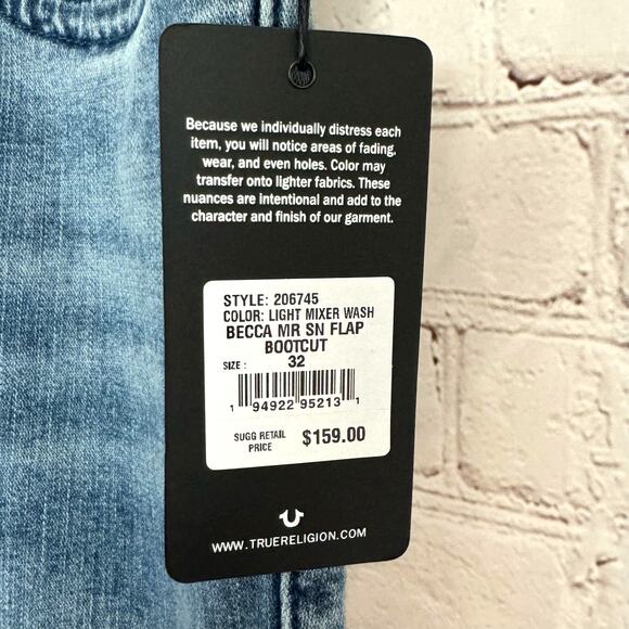 NEW True Religion Wms Becca Mid Rise Flap Pocket Denim Bootcut Jeans Size 32 - Picture 4 of 10